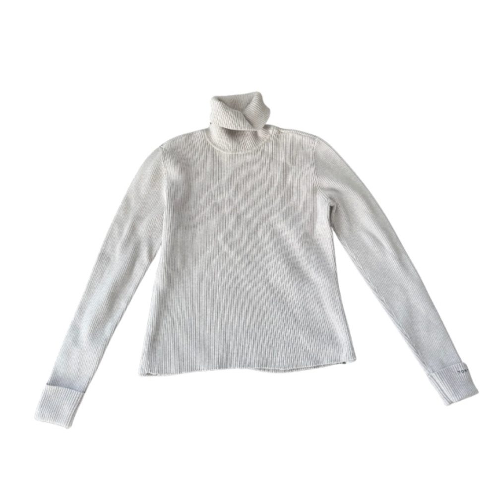 Elegant Off White Turtleneck Sweater Semi Cropped